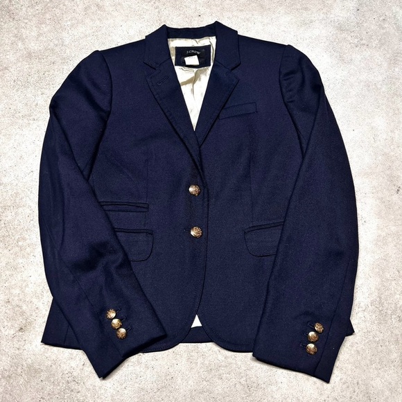 J. Crew Classic Schoolboy Navy Wool Women’s Blazer Size 0 Gold Button Up - Picture 1 of 6
